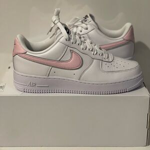 NIKE AirForce1 White Leather with Pink Swish — Brand New!